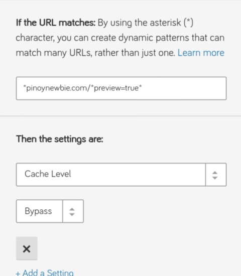 Cloudflare page rule preview page